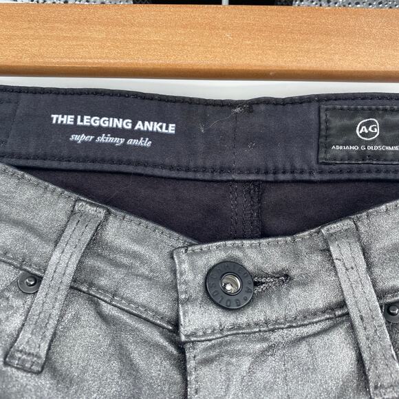 Adriano Goldschmied Faux Leather Ankle Jeans Skinny Legging Metallic Gunmetal 25 - Picture 4 of 10